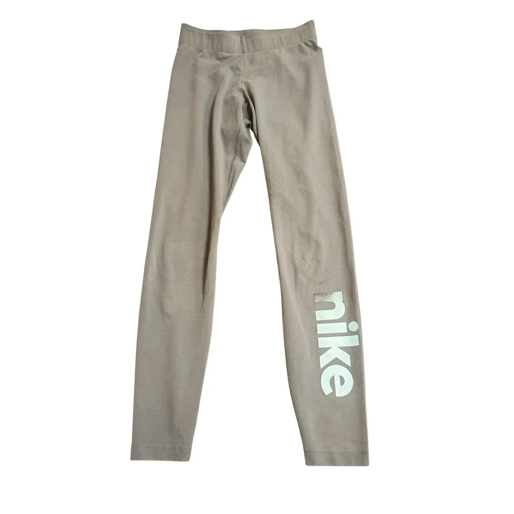 Nike Graphic Leggings Girls XS Sage Green Big Logo Tights Activewear